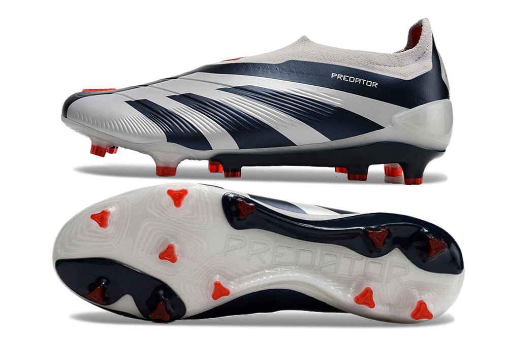 Silver Blue Red Laceless FG Soccer Cleats | Firm Ground Accuracy+
